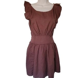 Free People Erin Mini Dress Brown Ruffle Sleeveless Scoop Neck Size XS